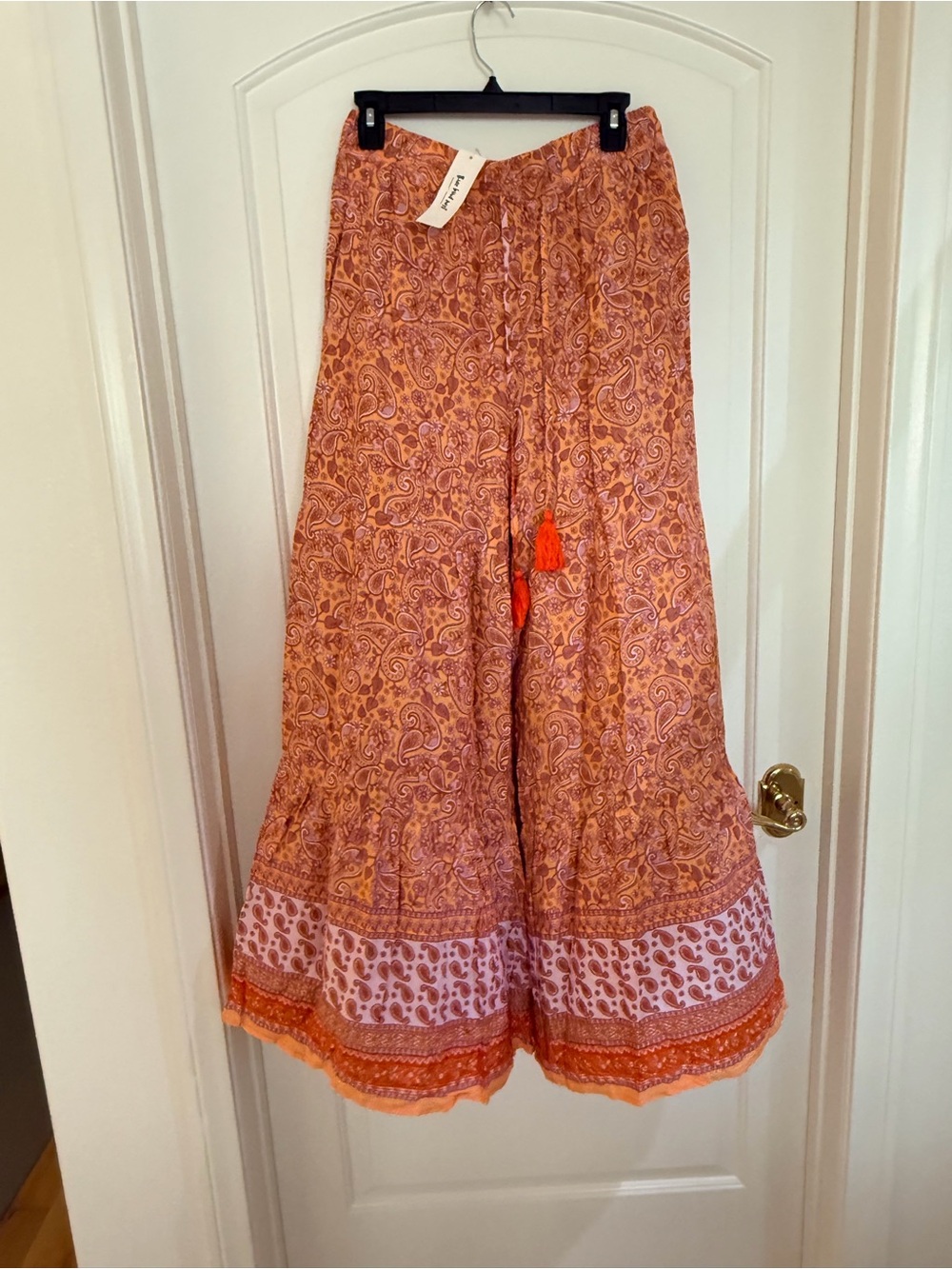 Three Bird Nest Peach and Pink Paisley Boho Pants